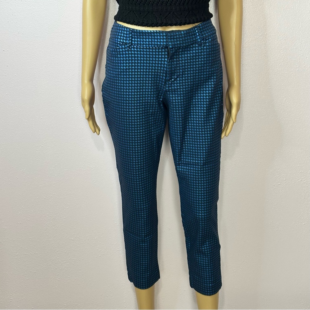 Metallic Blue & Black  Checked Cropped Pants